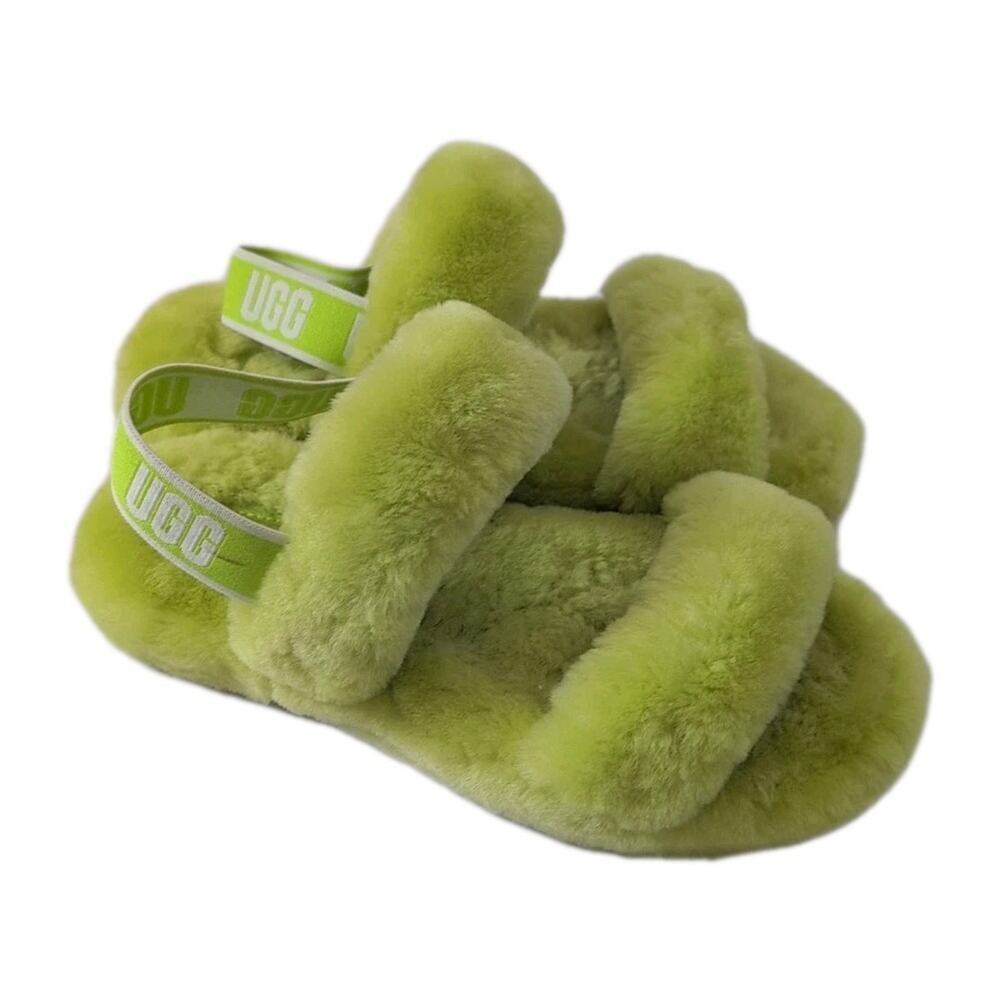 UGG Girl's Lamb Fluff Yeah Slide Slippers Lime‎ Green 1115752K Size 4 NWOB